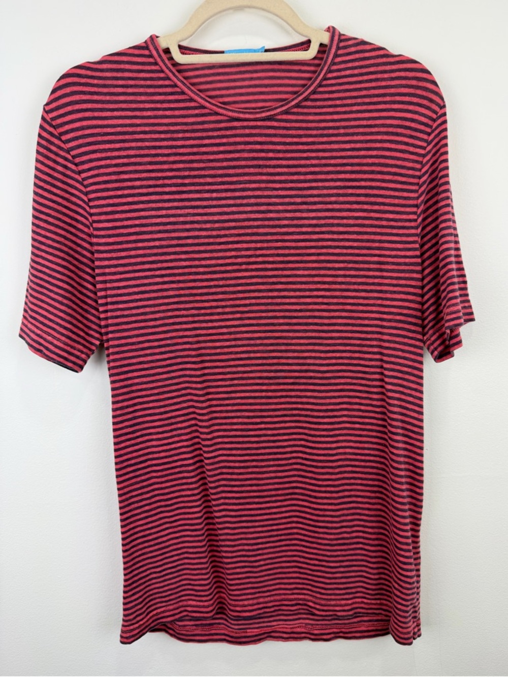 J.McLaughlin Red Navy Striped Linen Blend Tee Classic Preppy S